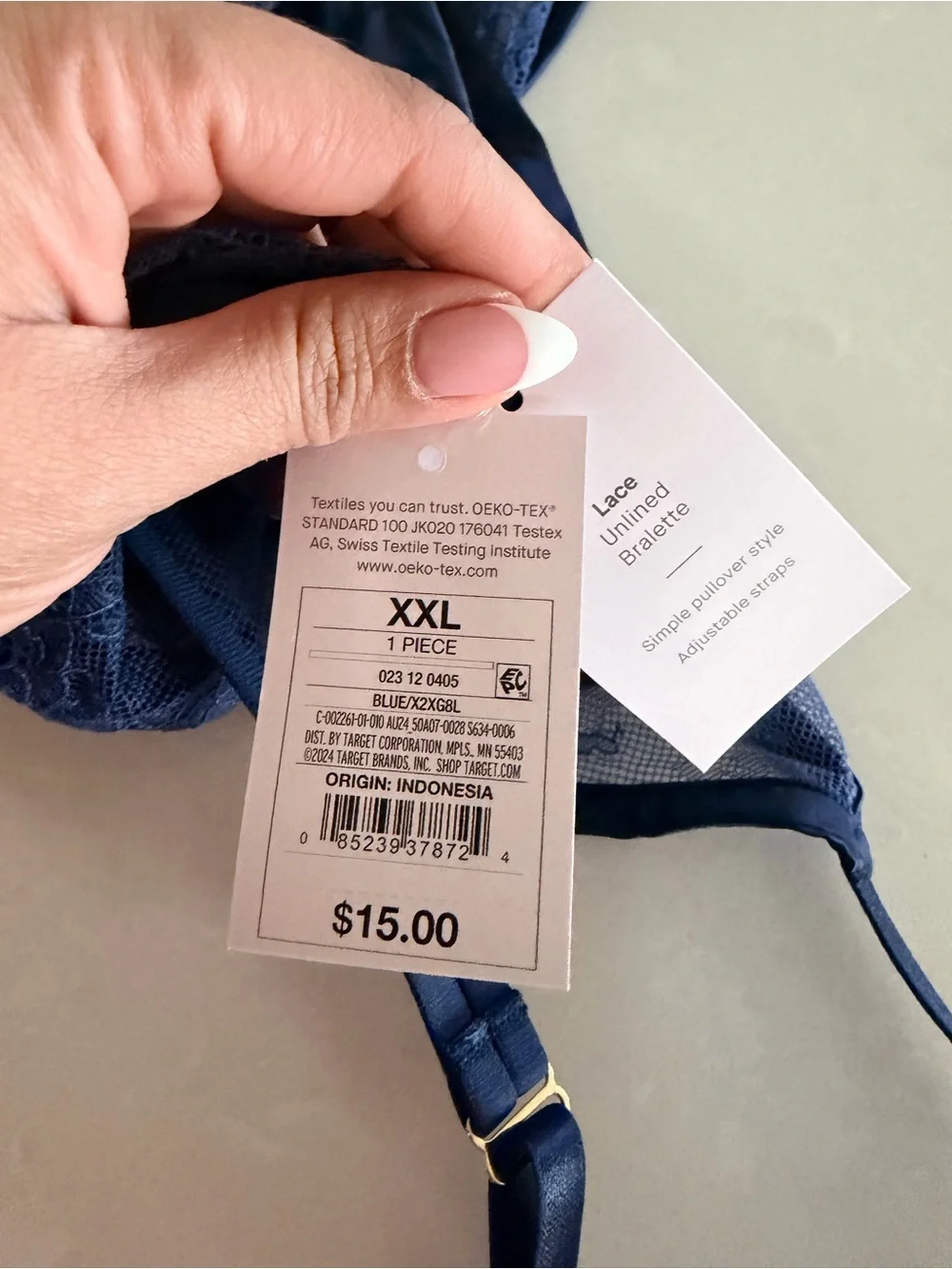 NWT XXL Auden Women’s Lace Trim Bralette - Navy - Picture 2 of 2